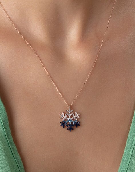 Gümüş Kar Tanesi Kolye Rose Kaplama