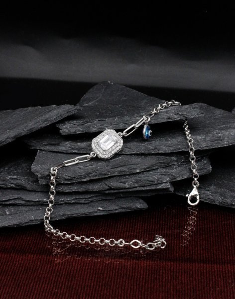 Nazar Sallantılı Baget Taşlı Gümüş Bileklik