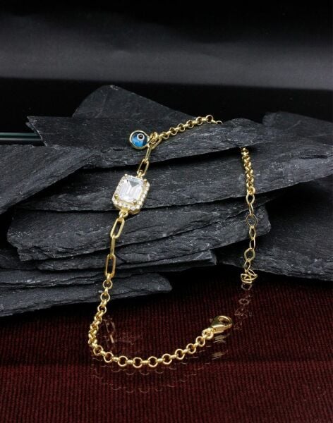 Nazar Sallantılı Zarif Baget Taşlı Gümüş Bileklik