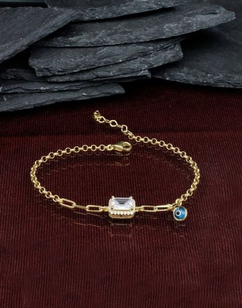 Nazar Sallantılı Zarif Baget Taşlı Gümüş Bileklik