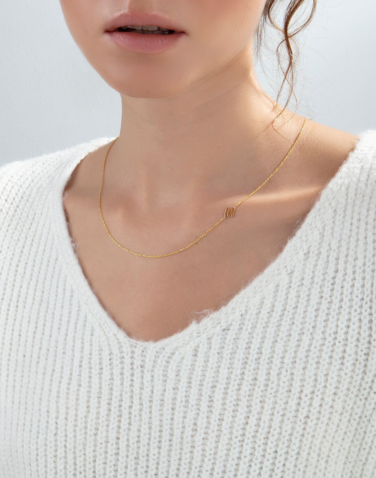 925 Ayar Gümüş Kesim Harf Kolye 14 Ayar Altın Kaplama