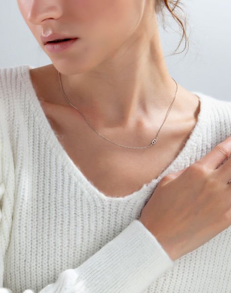 925 Ayar Gümüş Kesim Harf Kolye Rodyum Kaplama