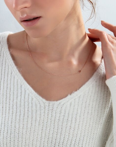 925 Ayar Gümüş Kesim Harf Kolye Rose Kaplama