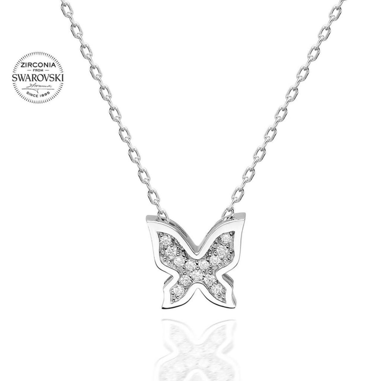 Swarovski Taşlı Gümüş Kelebek Kolye