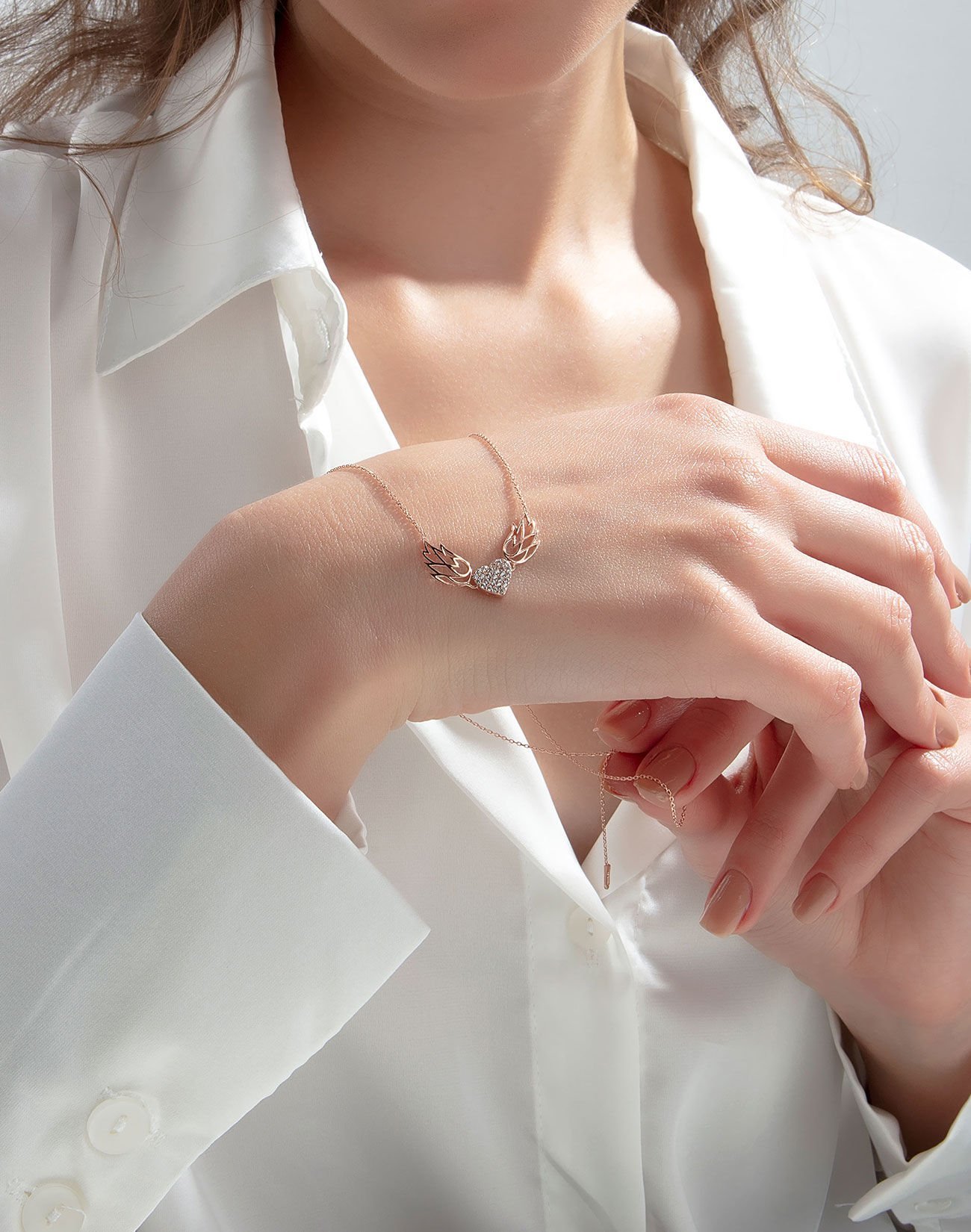 925 Ayar Gümüş Melek Kanatlı Kalp Kolye