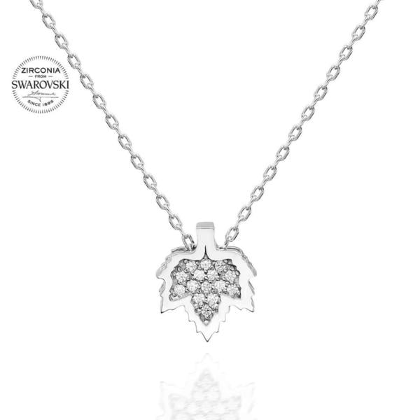Swarovski Taşlı Çınar Yaprağı Gümüş Kolye