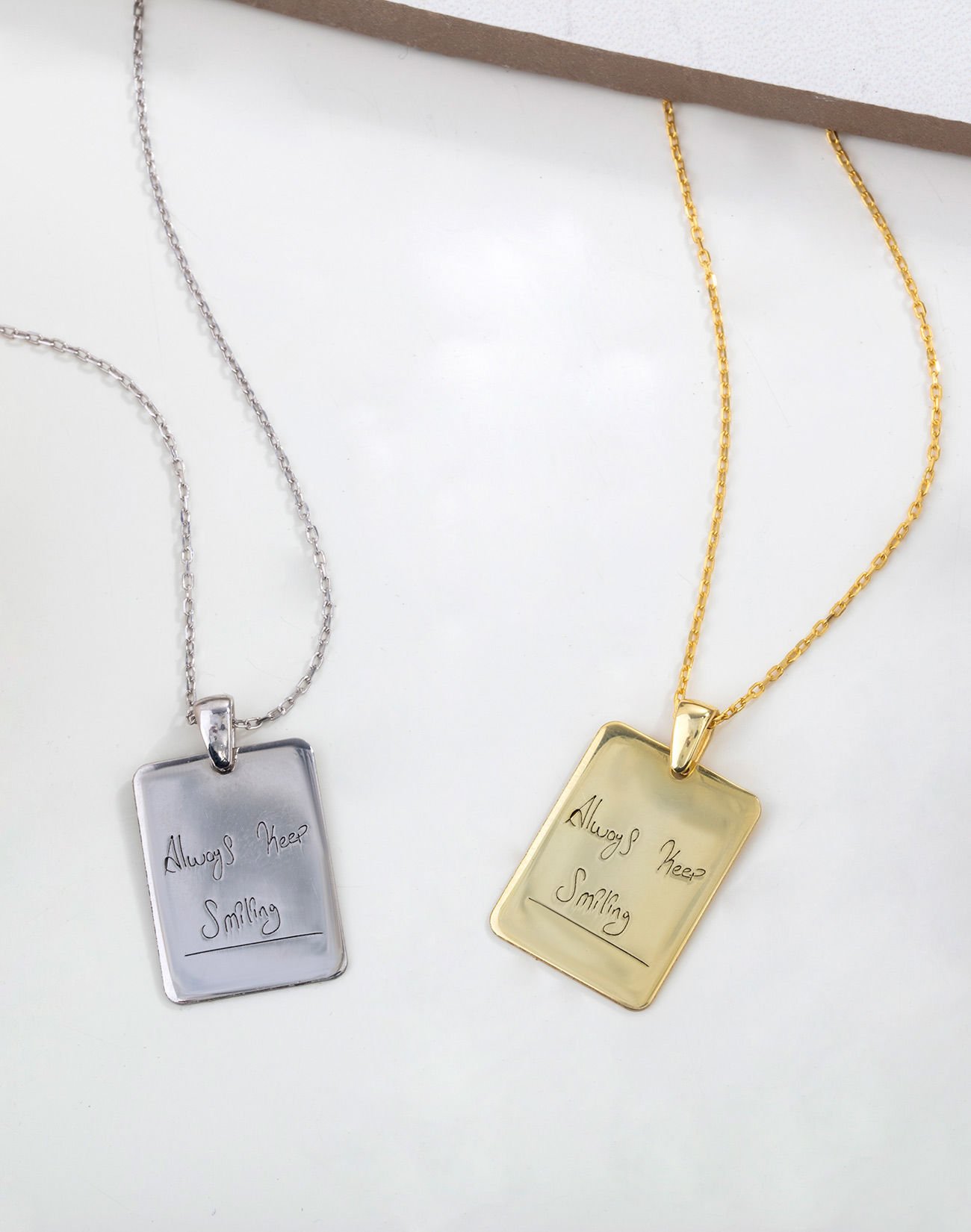 Dikdörtgen tasarım Kişiselleştirilebilir Gümüş Kolye