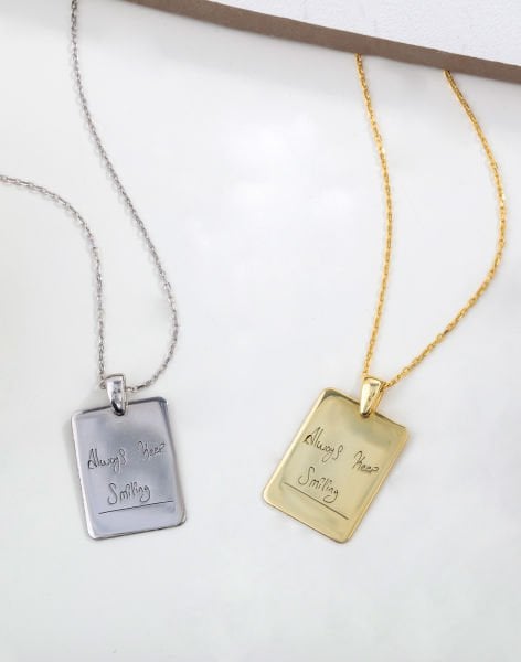 Dikdörtgen tasarım Kişiselleştirilebilir Gümüş Kolye