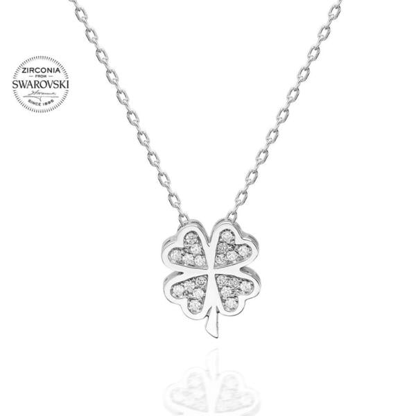 Swarovski Taşlı Yonca Gümüş Kolye