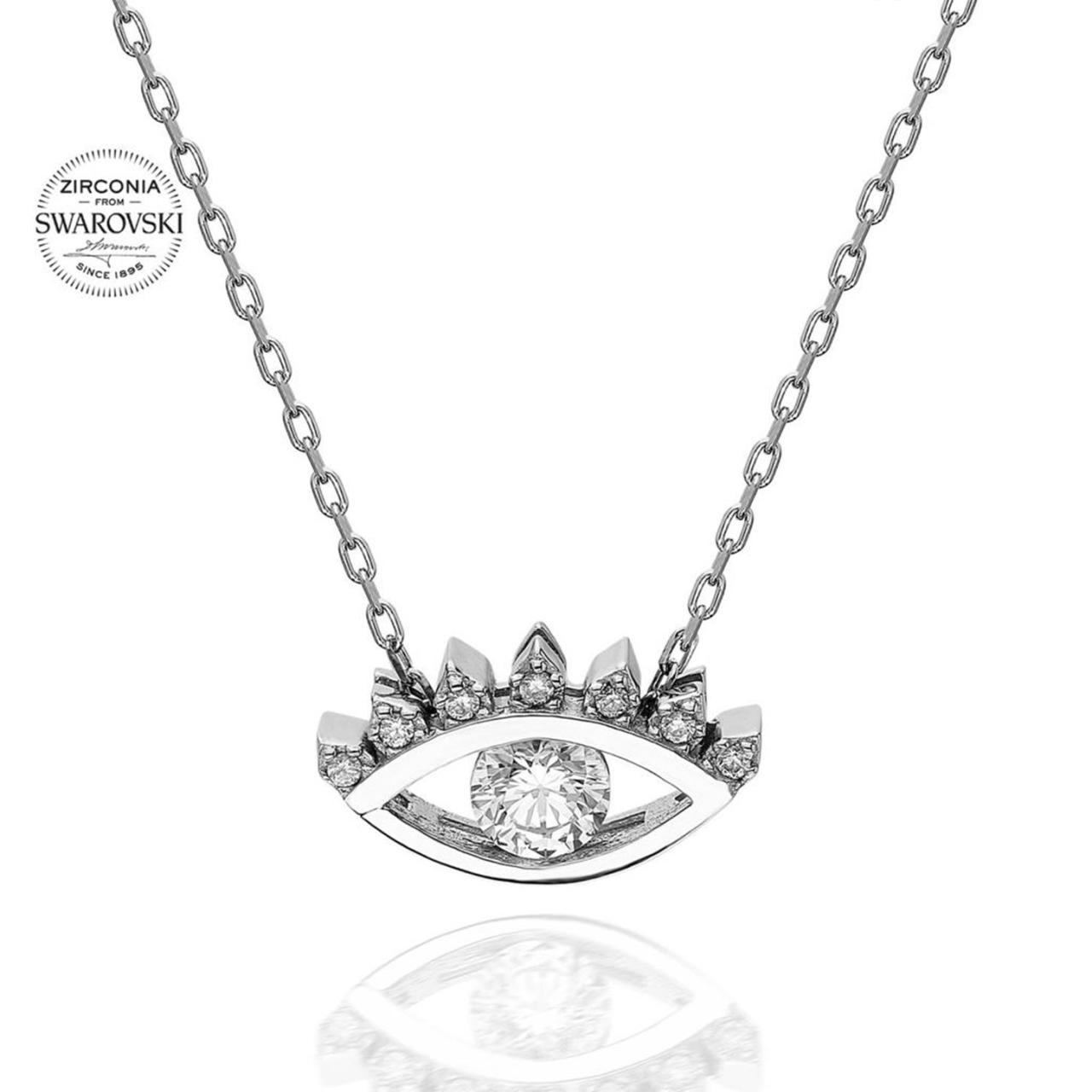 Swarovski Taşlı Göz Gümüş Kolye