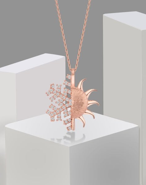 925 Ayar Gümüş Kar Tanesi - Güneş Kolye