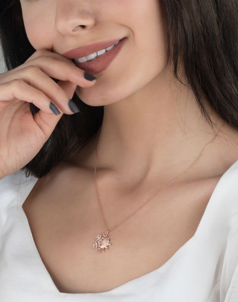 925 Ayar Gümüş Kar Tanesi - Güneş Kolye