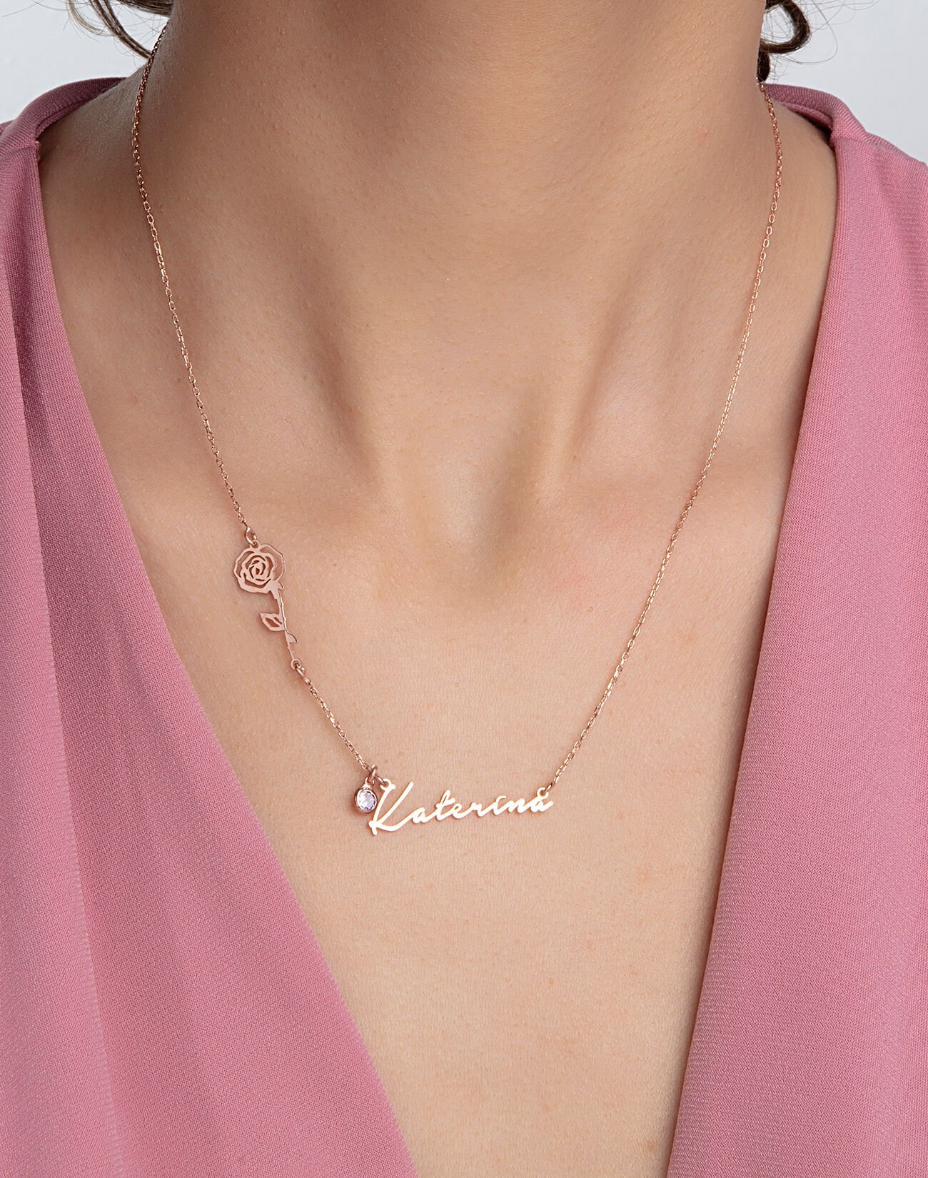 Kişiye Özel Doğum Çiçeği ve Doğum Taşı İsimli Kolye