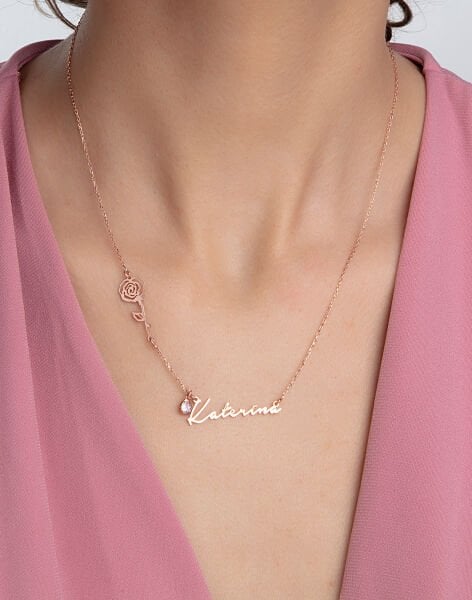 Kişiye Özel Doğum Çiçeği ve Doğum Taşı İsimli Kolye