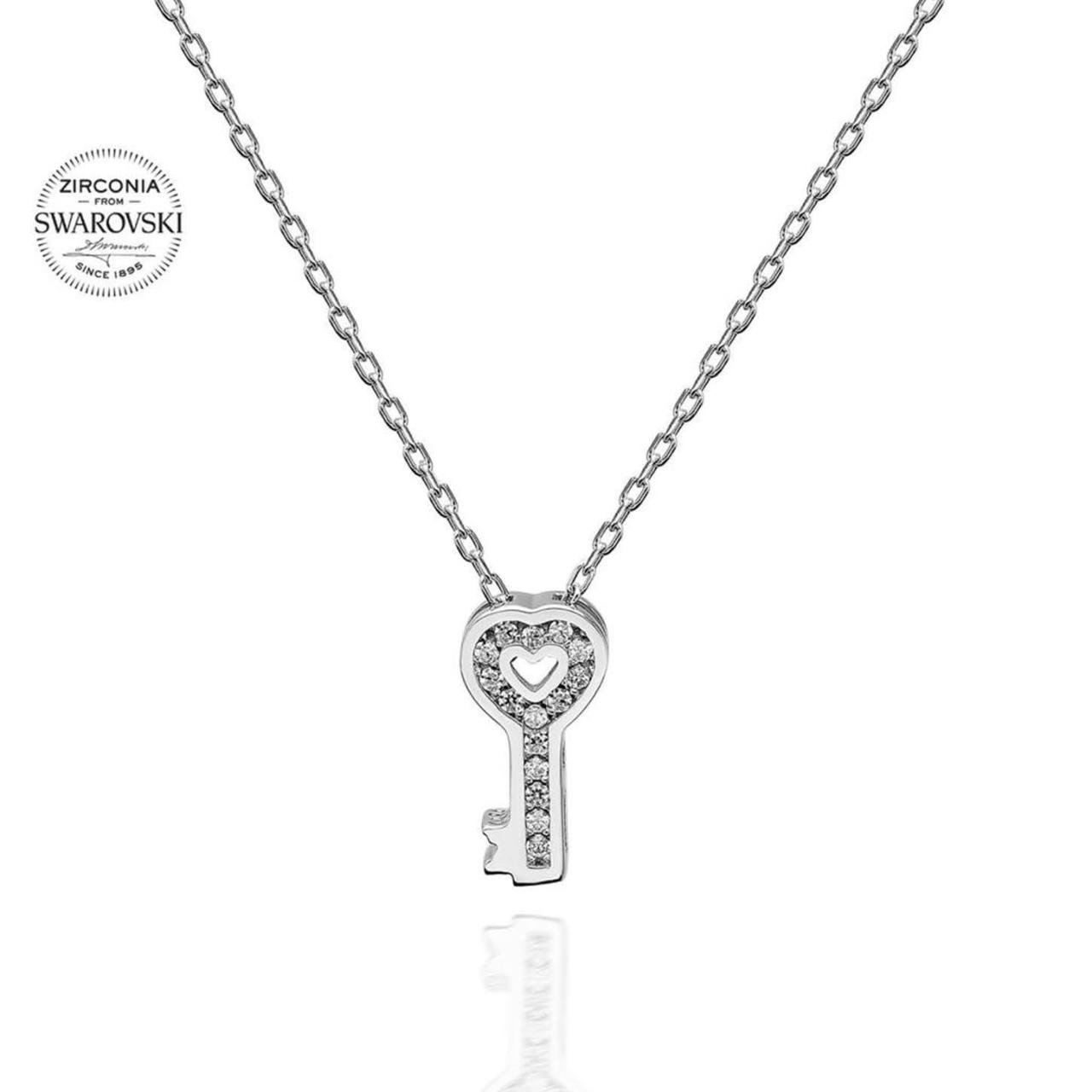 Swarovski Taşlı Anahtar Gümüş Kolye