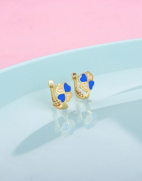 925 Ayar Gümüş Taşlı Mineli Yonca Çocuk Küpesi