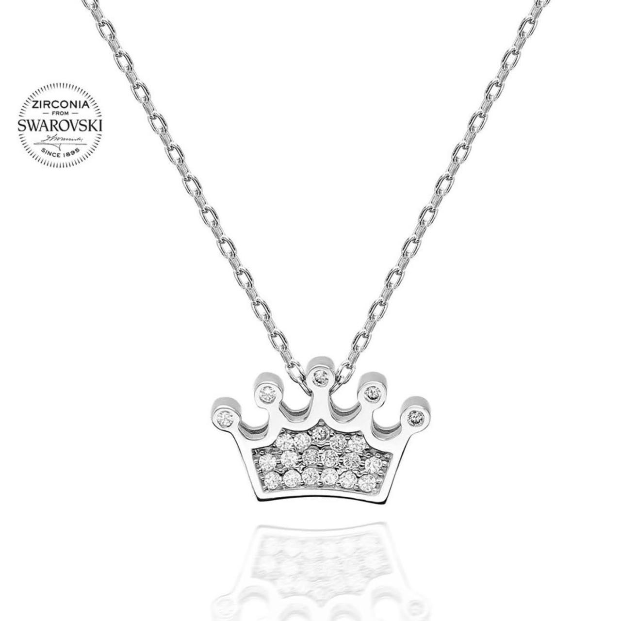 Swarovski Prenses Tacı Gümüş Kolye