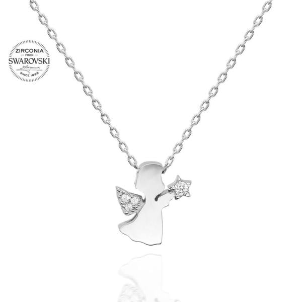 925 Ayar Swarovski Taşlı Melek Gümüş Kolye