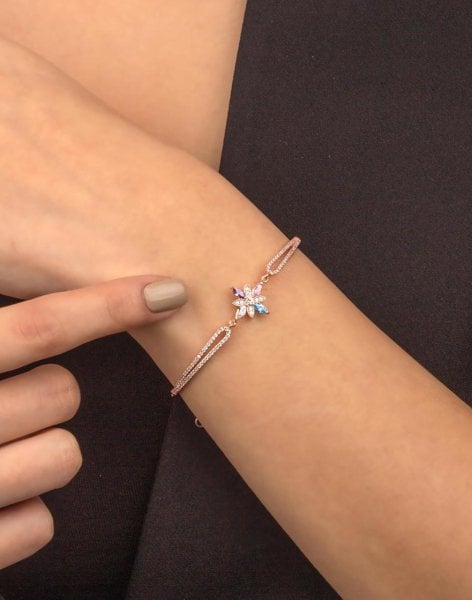 Kelepçe Modeli Mix Taşlı Gümüş Umut Çiçeği Bileklik