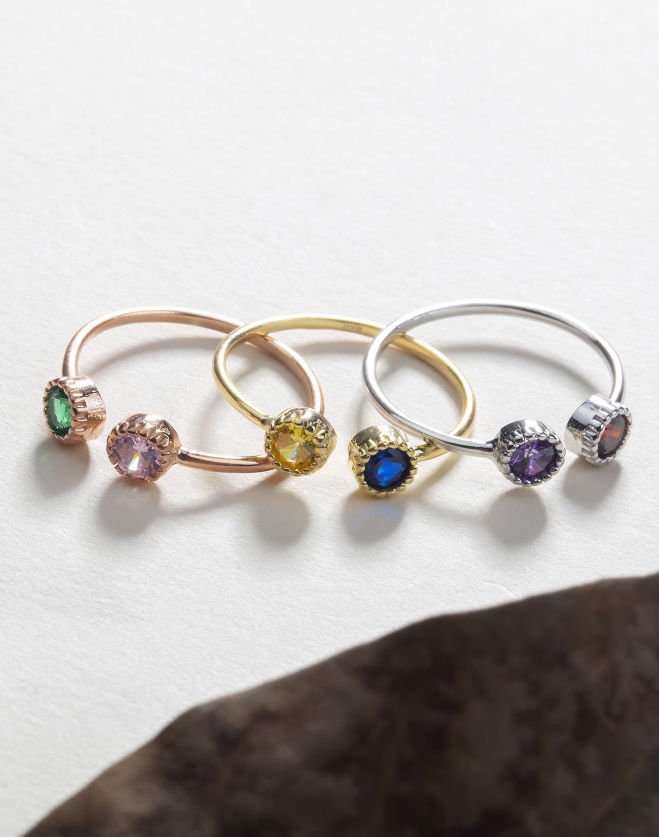 Doğum Taşlı Ayarlanabilir Gümüş Yüzük