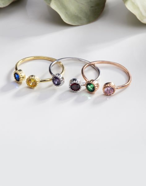 Doğum Taşlı Ayarlanabilir Gümüş Yüzük