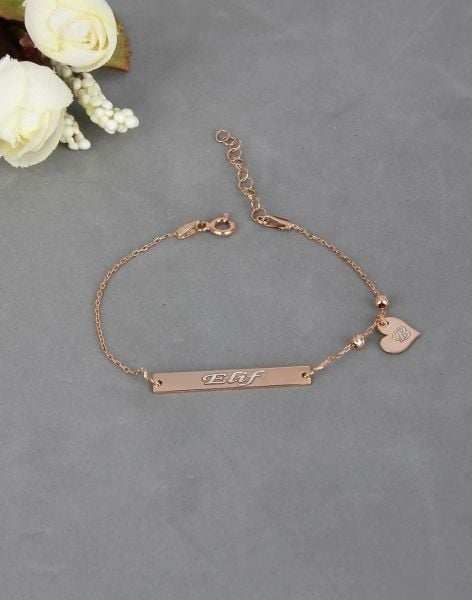 925 Ayar Gümüş Kalp Sallantılı İsimli Bileklik