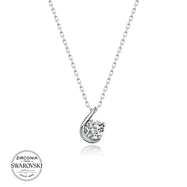 Swarovski Tek Taşlı Gümüş Damla Kolye