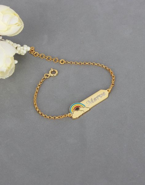 925 Ayar Gümüş Gökkuşağı Tasarımlı İsimli Çocuk Bileklik