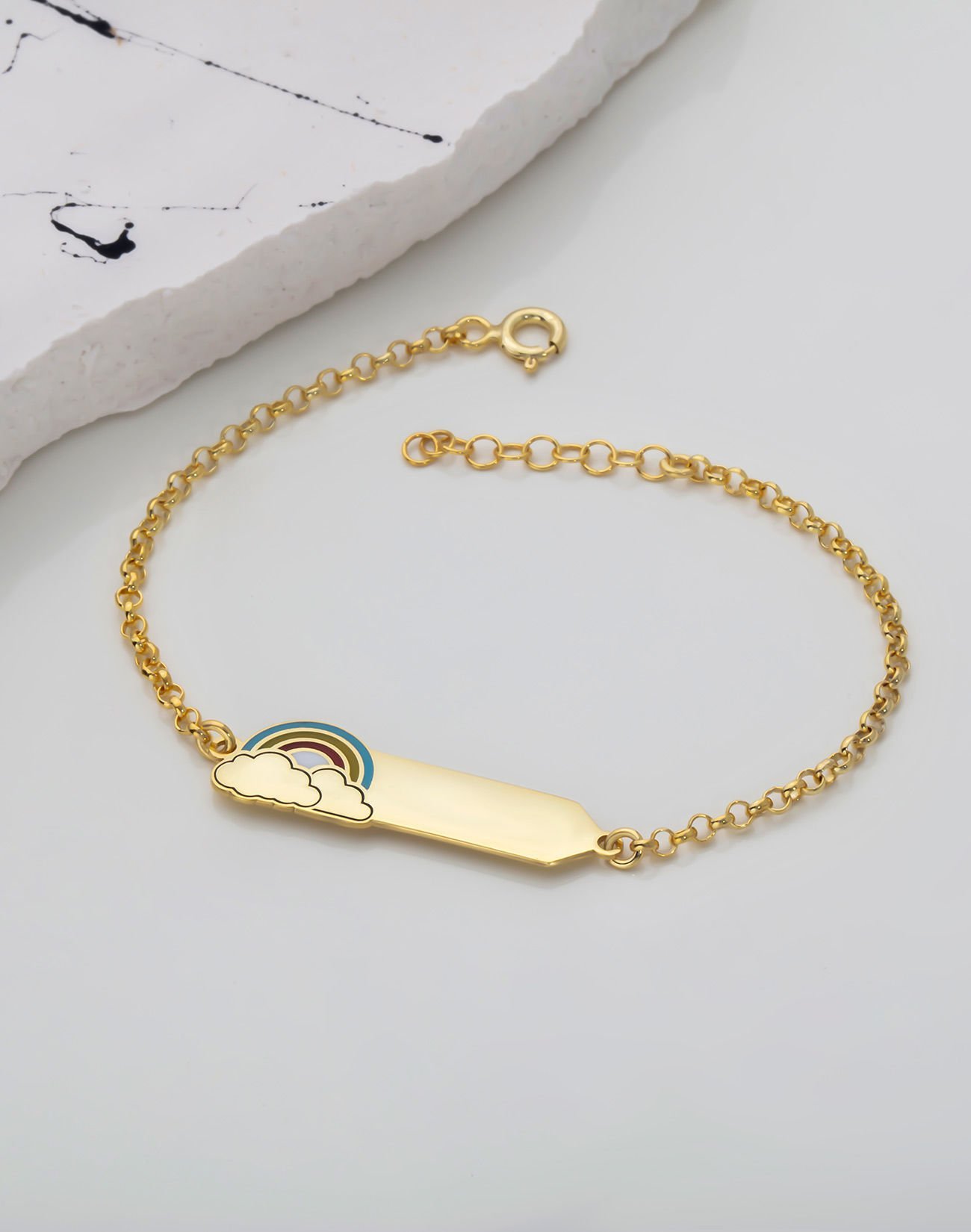 925 Ayar Gümüş Gökkuşağı Tasarımlı İsimli Çocuk Bileklik