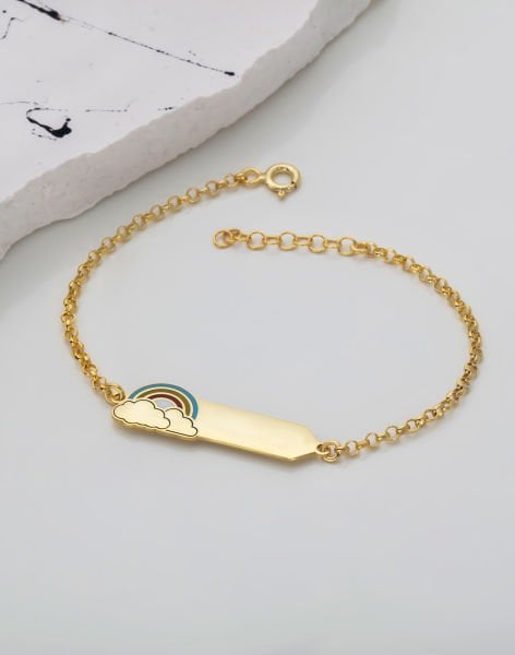 925 Ayar Gümüş Gökkuşağı Tasarımlı İsimli Çocuk Bileklik