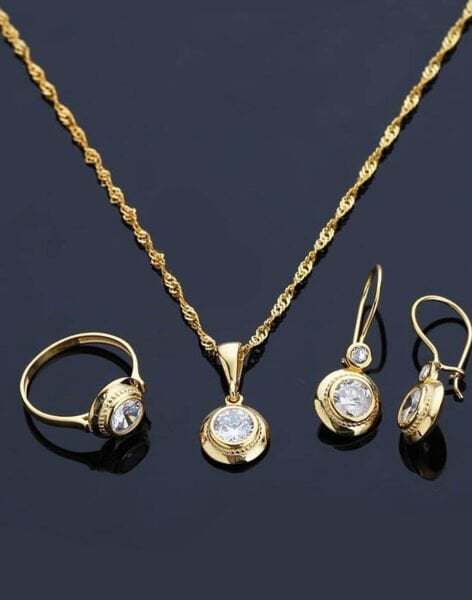 Nostalji Tek Taş Gümüş Set Singapur Zincir - 20