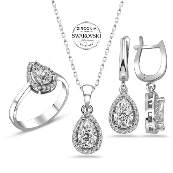 Swarovski Damla Taşlı Üçlü Takı Seti