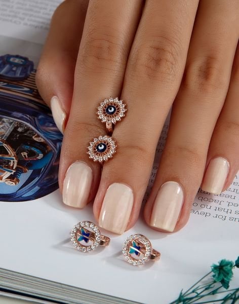 Mineli Nazarlı Gümüş Çocuk Küpesi