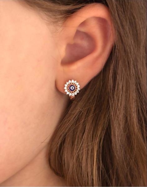 Mineli Nazarlı Gümüş Çocuk Küpesi