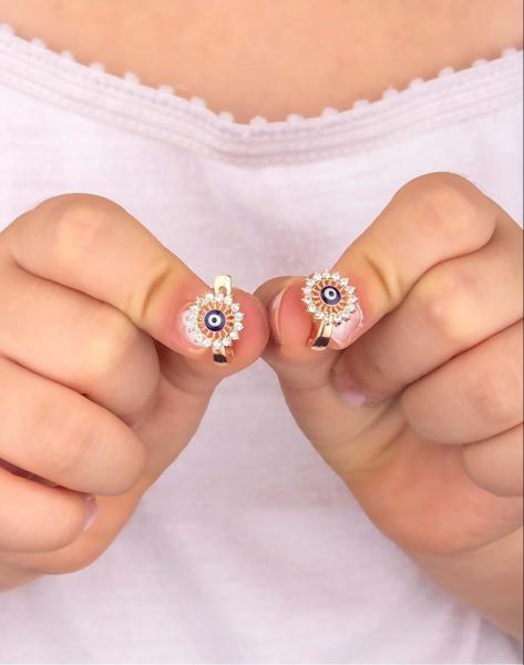 Mineli Nazarlı Gümüş Çocuk Küpesi