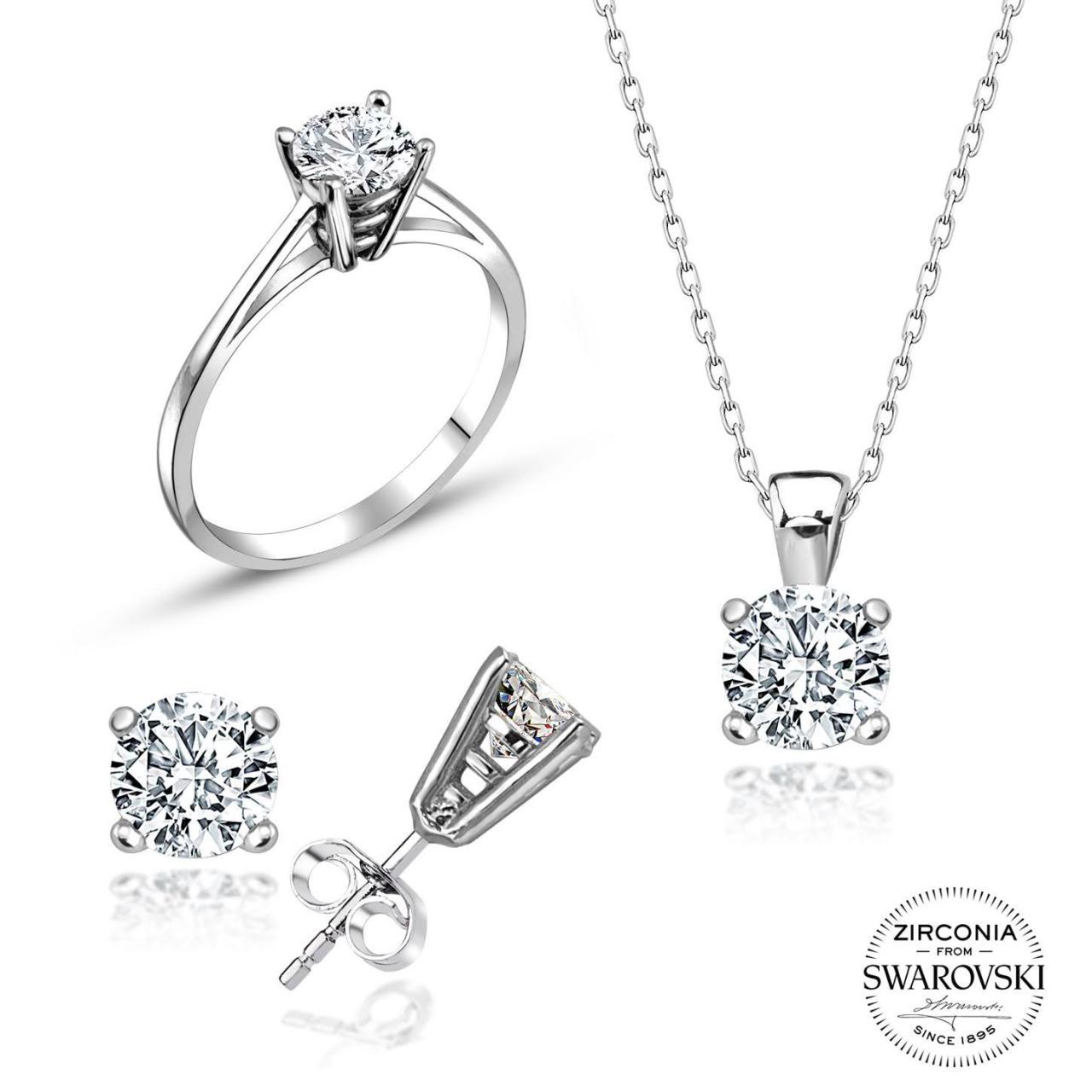 Swarovski Tek Taşlı Dört Tırnaklı Set
