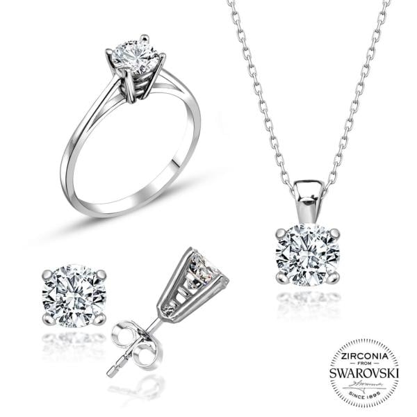 Swarovski Tek Taşlı Dört Tırnaklı Set