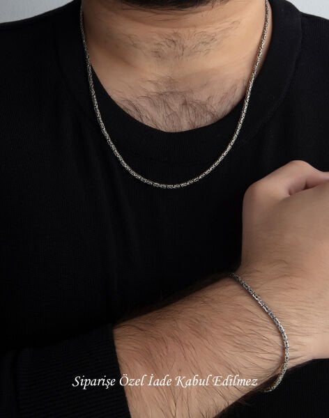 925 Ayar Gümüş Kral Zincir Kolye ve Bileklik 3mm
