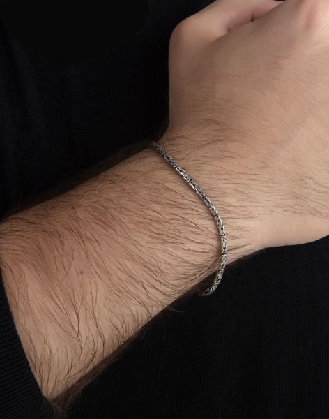 925 Ayar Gümüş Kral Zincir Erkek Bilekliği 3mm