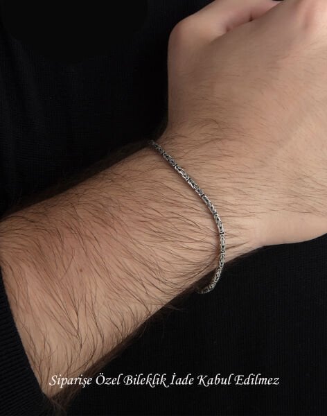 925 Ayar Gümüş Kral Zincir Erkek Bilekliği 3mm