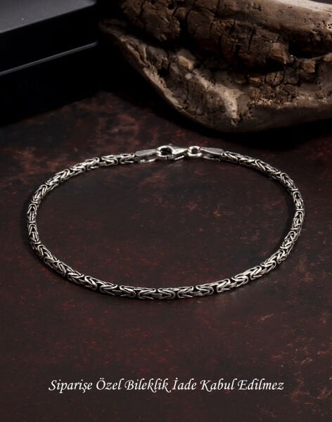 925 Ayar Gümüş Kral Zincir Erkek Bilekliği 3mm