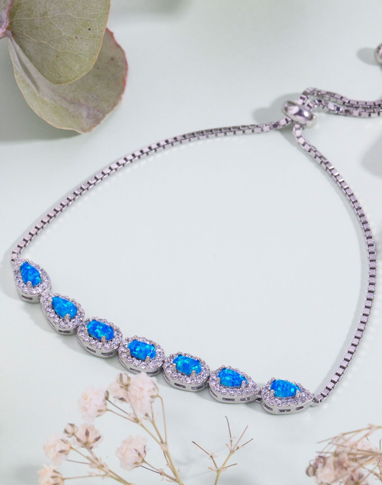 Oval Opal Taşlı Gümüş Asansörlü Bileklik