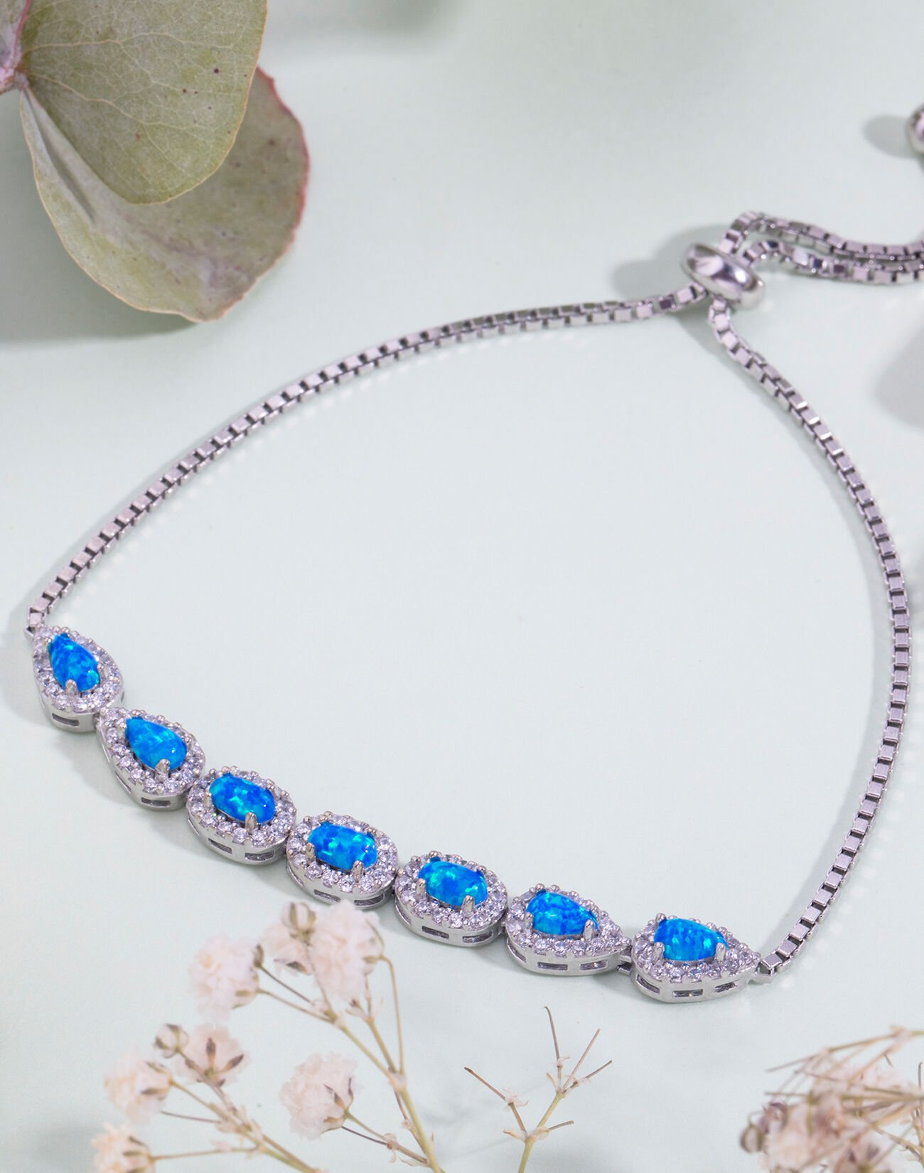 Oval Opal Taşlı Gümüş Asansörlü Bileklik