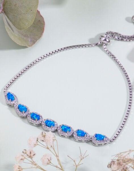 Oval Opal Taşlı Gümüş Asansörlü Bileklik