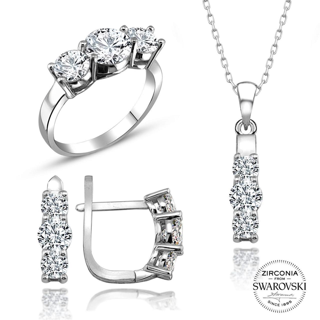 Swarovski Üç Taşlı Tria Üçlü Takı Seti