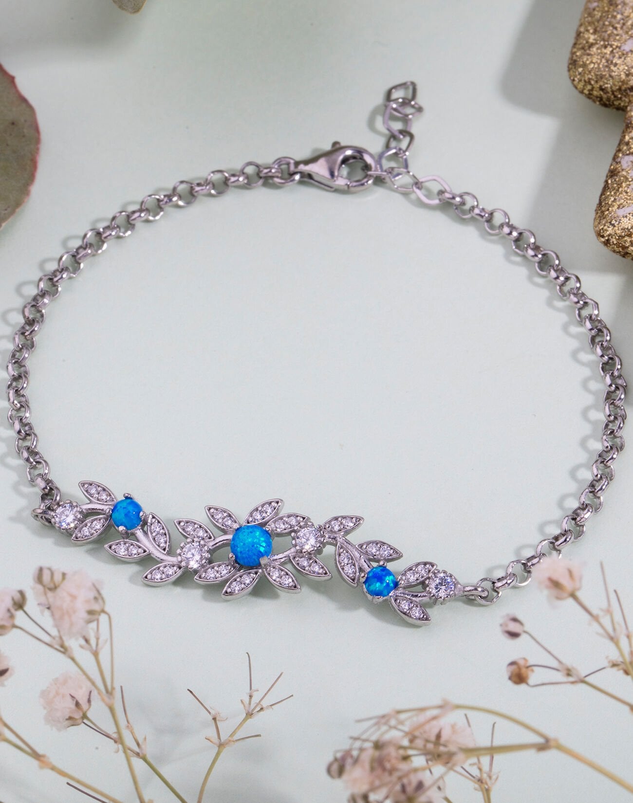 Özel Tasarım Opal Taşlı Gümüş Bileklik