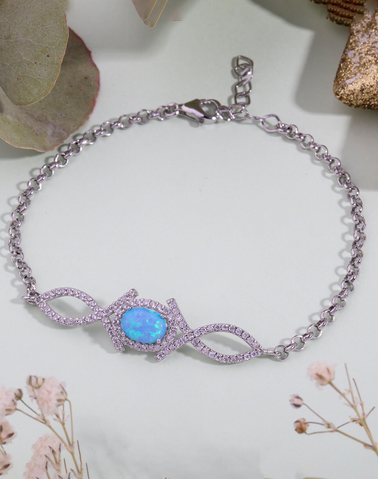 Opal Taşlı Sonsuz Işıltı Modeli Gümüş Bileklik