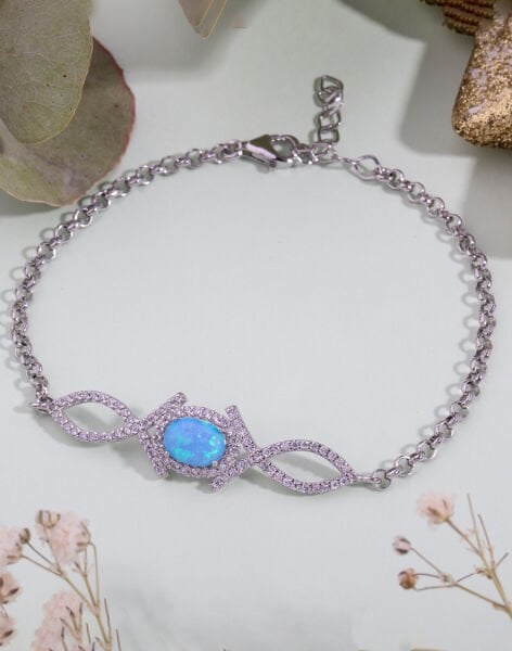 Opal Taşlı Sonsuz Işıltı Modeli Gümüş Bileklik