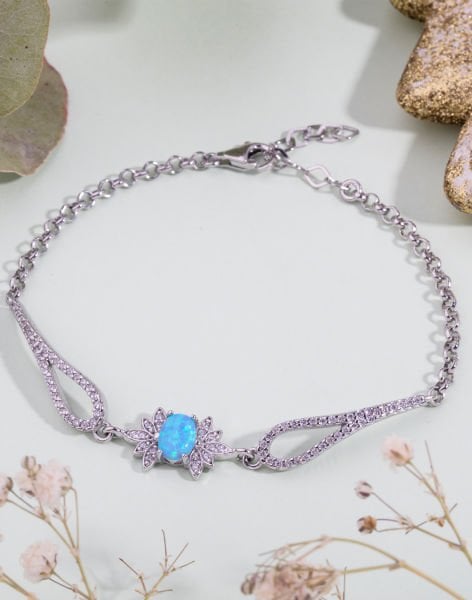 Pırlanta Tasarımı Opal Taşlı Gümüş Bileklik