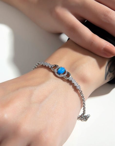 Opal Taşlı Aşk Kilidi Tasarımı Gümüş Bileklik